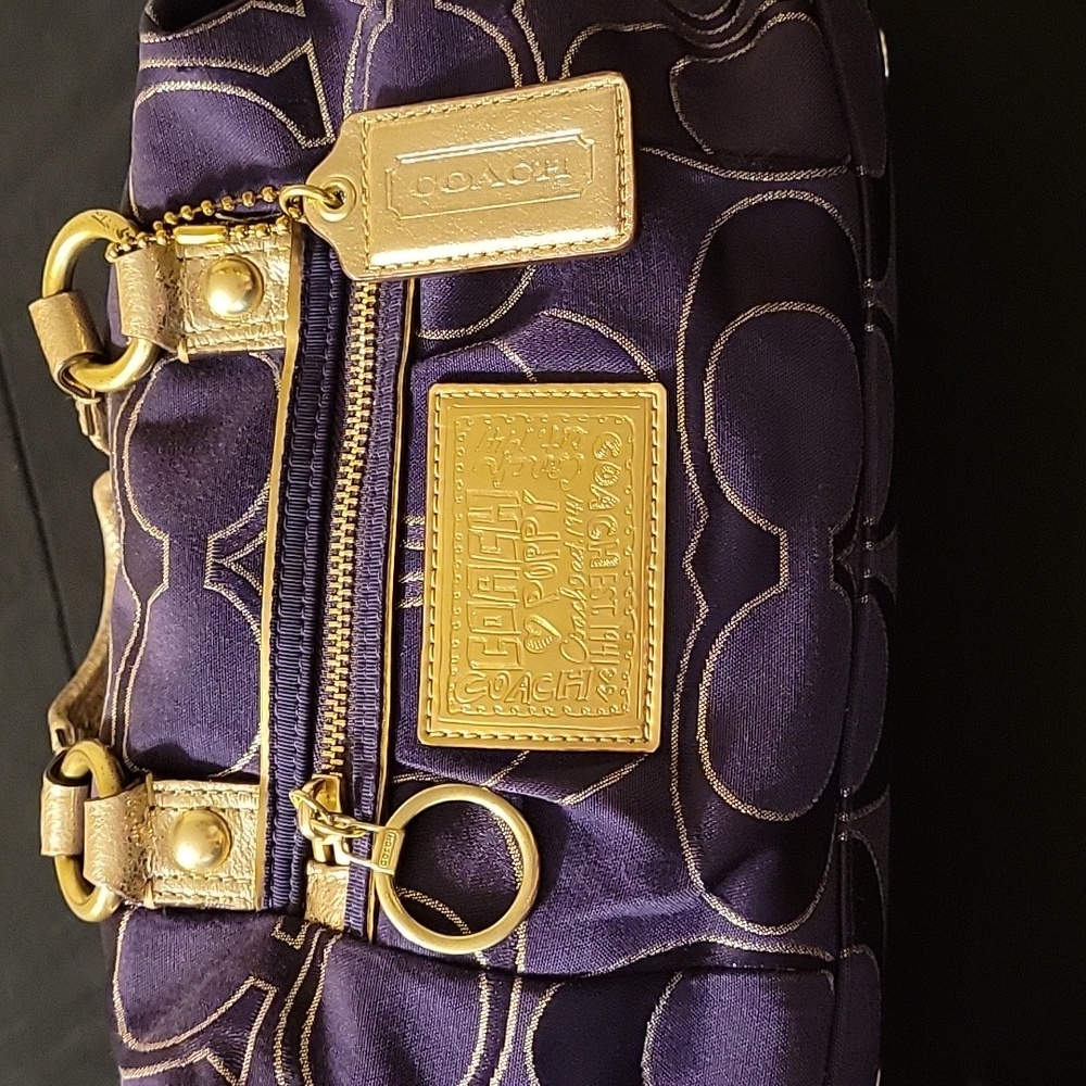 Coach Poppy Purple and Gold Metalic Satchel Purse - Picture 9 of 17
